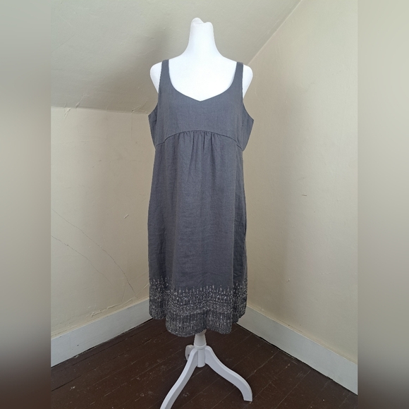 Eileen Fisher Organic Linen Gray Sequin Tank Dress Size 10 - Picture 2 of 15